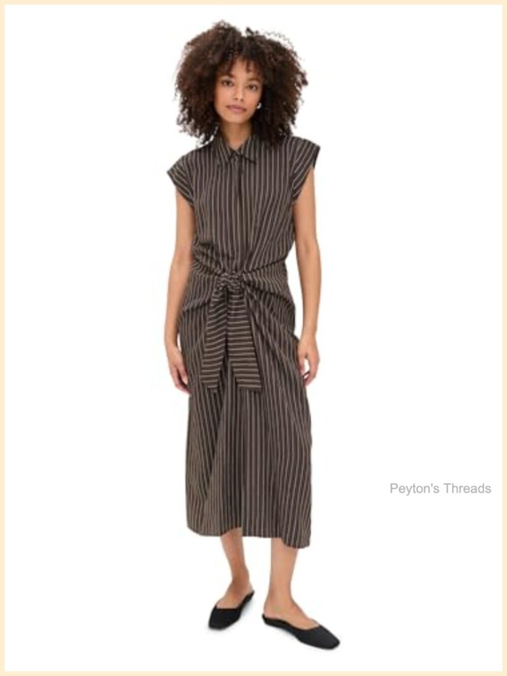 ALC Alessia Midi Dress Striped Collared Cap Sleeve A-Line Casual